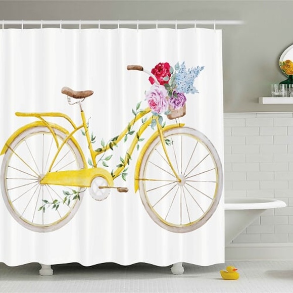 Ambesonne Other - Shower Curtain Vintage Yellow Bicycle Print